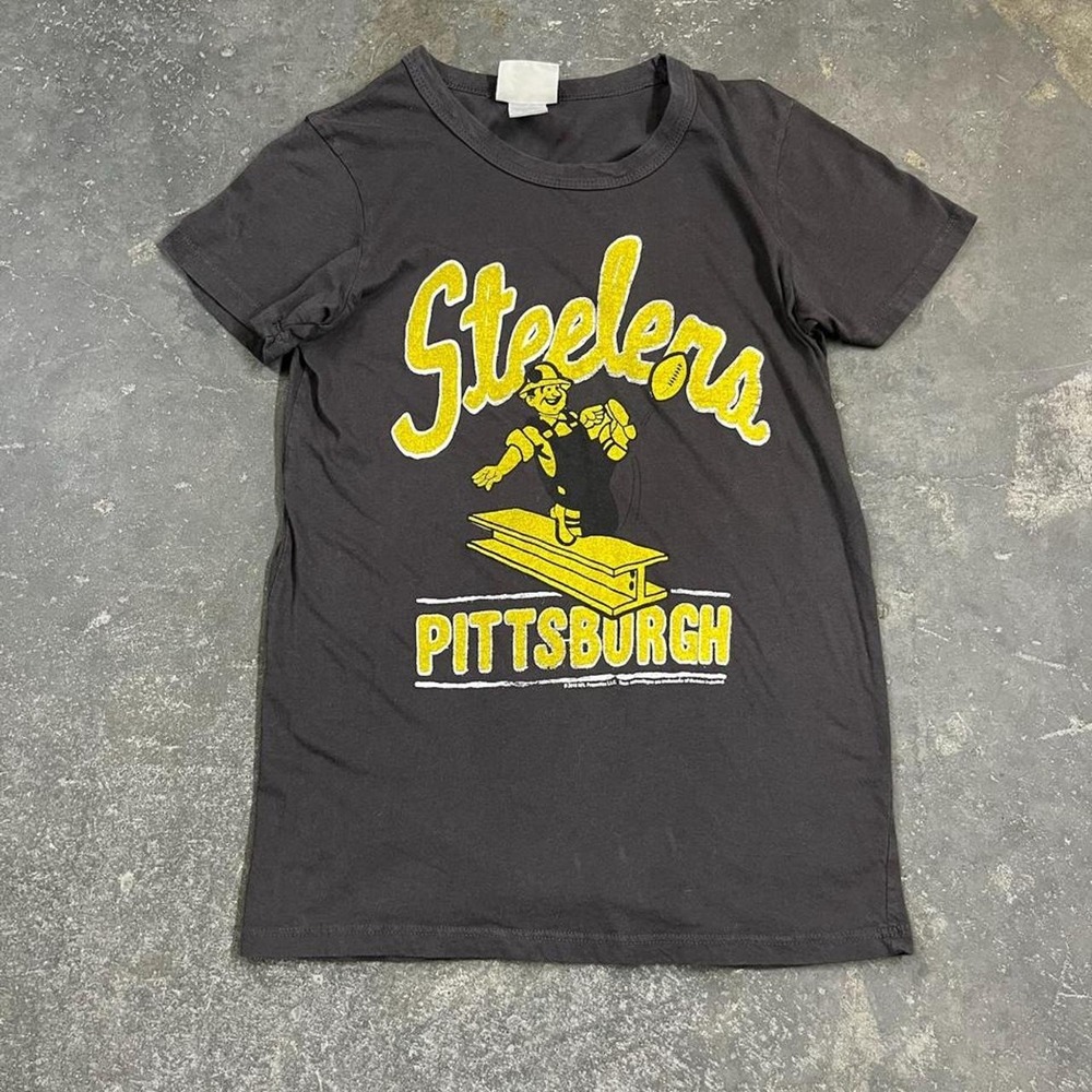 Junk Food Pittsburgh Steelers Vintage Y2K Faded Baby Tee XS Black Grey NFL